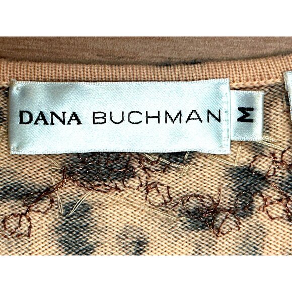 Dana Buchman Size M Brown Leopard Print Merino Wool Beaded Tunic Sweater Blouse - Picture 10 of 13